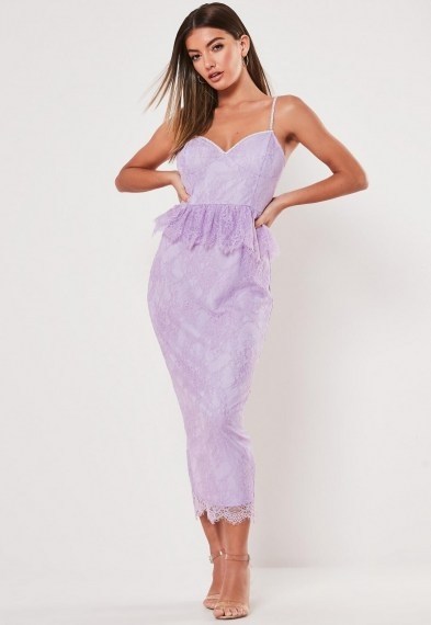 Missguided lilac lace diamante strap peplum midi dress ~ strappy bodycon - flipped
