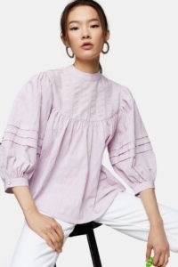 TOPSHOP Lilac Textured Chuck On Blouse ~ puff sleeved loose-fit blouses