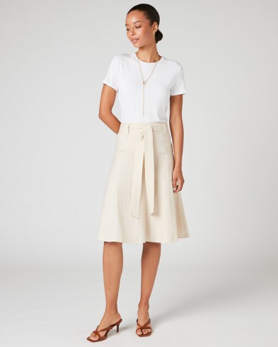 JIGSAW LINEN BELTED SKIRT Vanilla / neutral fit & flare skirts