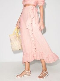 Lisa Marie Fernandez metallic ruffle trim wrap skirt ~ pink ruffled skirts