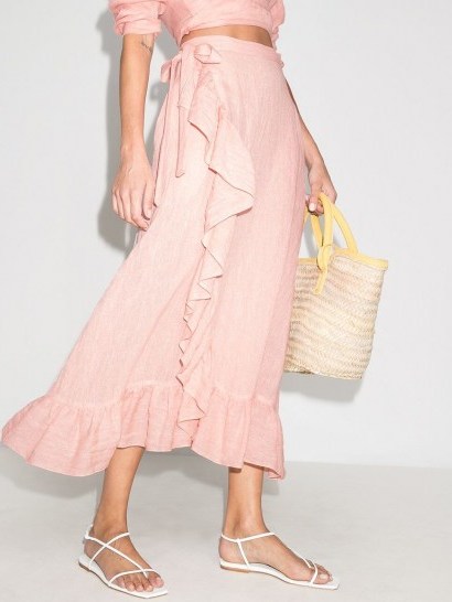 Lisa Marie Fernandez metallic ruffle trim wrap skirt ~ pink ruffled skirts - flipped