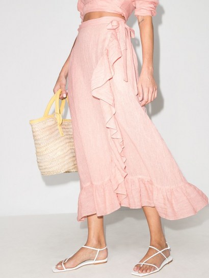 Lisa Marie Fernandez metallic ruffle trim wrap skirt ~ pink ruffled skirts
