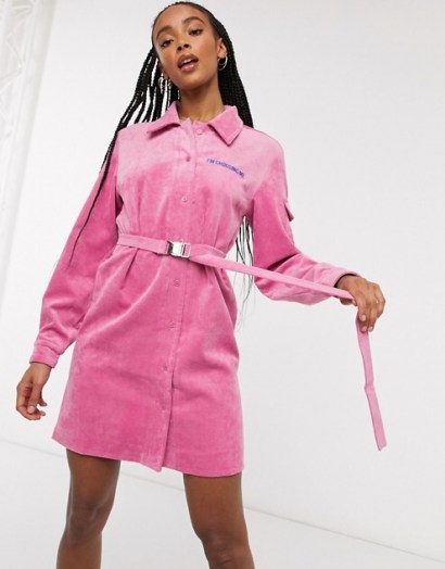 Local Heroes oversized shirt dress with embroidered slogan
