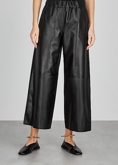 LOEWE Black cropped wide-leg leather trousers ~ crop hem pants - flipped