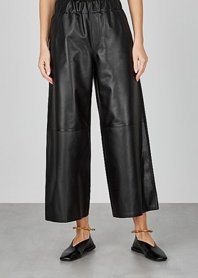 LOEWE Black cropped wide-leg leather trousers ~ crop hem pants