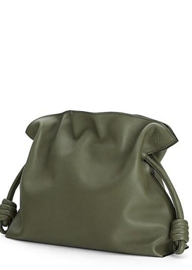 LOEWE Flamenco army green leather clutch / chic bags - flipped