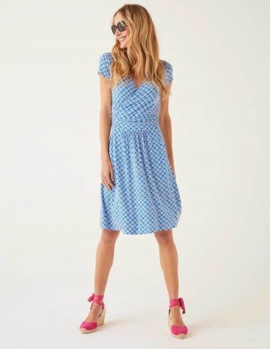 Boden Lola Jersey Dress – Bold Blue, Arc Scallop / wrap style day dresses - flipped