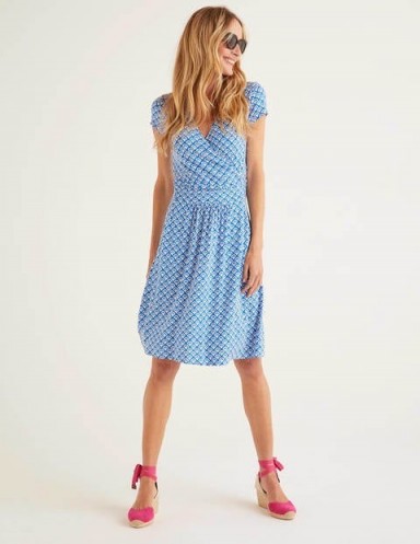 Boden Lola Jersey Dress – Bold Blue, Arc Scallop / wrap style day dresses
