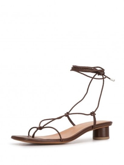Loq Cacao Dora sandals / minimal brown leather ankle tie sandal - flipped