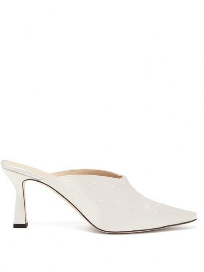 WANDLER Lotte faux pearl-embellished satin mules / luxe point toe mule - flipped