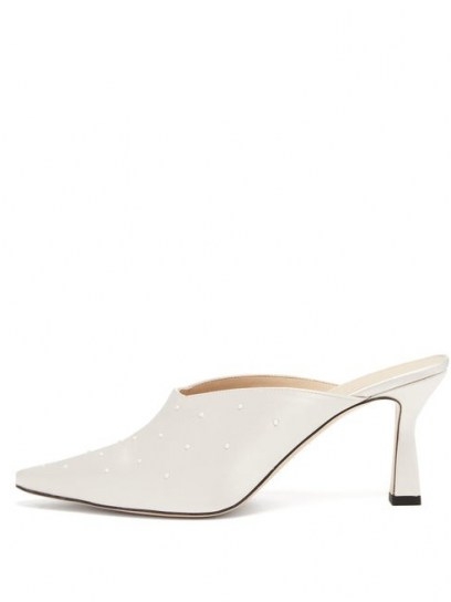 WANDLER Lotte faux pearl-embellished satin mules / luxe point toe mule