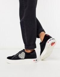 Love Moschino velvet trainers with embellished heart in black – hearts – luxe trainer