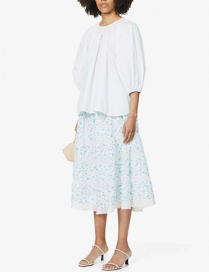 LOVESHACKFANCY Eponda floral-print high-waist cotton midi skirt / classic summer skirts - flipped