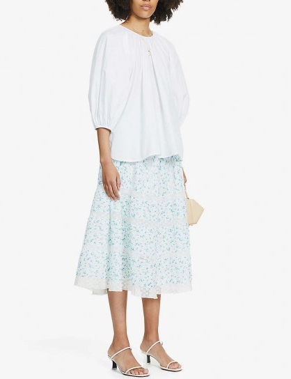 LOVESHACKFANCY Eponda floral-print high-waist cotton midi skirt / classic summer skirts