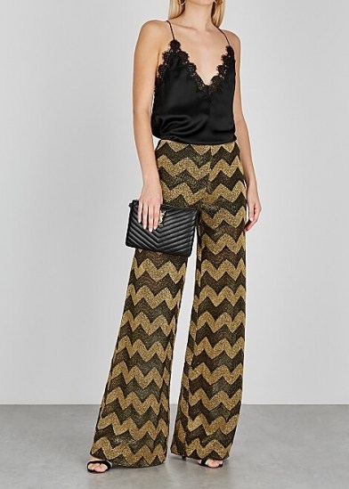 M MISSONI Zigzag wide-leg metallic-knit trousers / glamorous evening pants - flipped