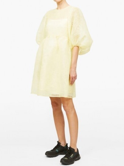 CECILIE BAHNSEN Mabel puff-sleeve laddered-organza dress ~ lemon yellow dresses - flipped