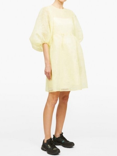 CECILIE BAHNSEN Mabel puff-sleeve laddered-organza dress ~ lemon yellow dresses