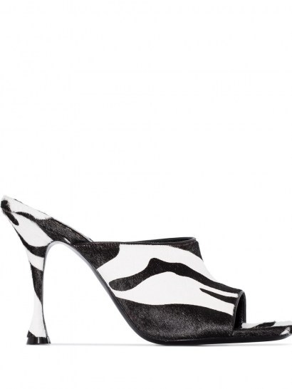Magda Butrym Estonia zebra stripe mules / black and white high heel peep-toe mule - flipped