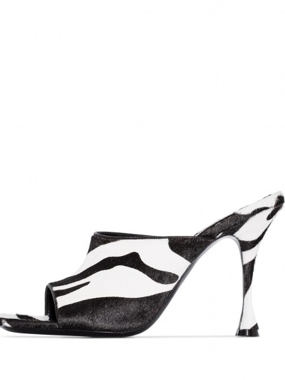 Magda Butrym Estonia zebra stripe mules / black and white high heel peep-toe mule