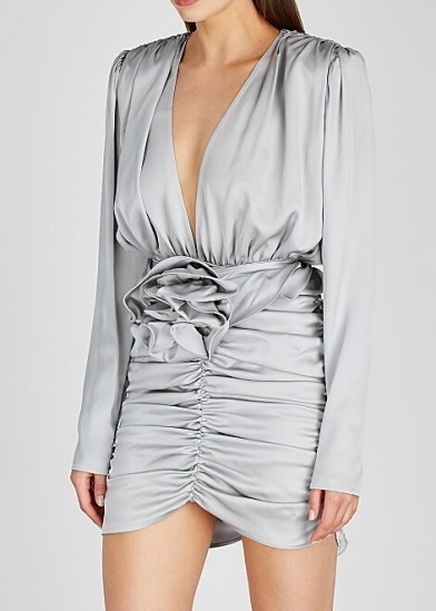 MAGDA BUTRYM Grey ruched silk mini dress / evening event glamour / glamorous occasion wear - flipped