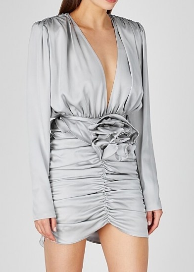 MAGDA BUTRYM Grey ruched silk mini dress / evening event glamour / glamorous occasion wear