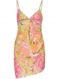 Maisie Wilen Party Girl graphic-print dress ~ spaghetti strap mini ~ swirl print fabrics