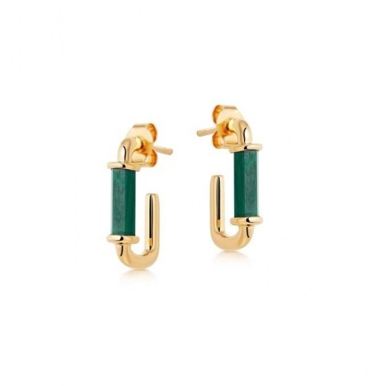 MISSOMA malachite gold ovate mini hoops / oval shaped green stone hoop earrings - flipped