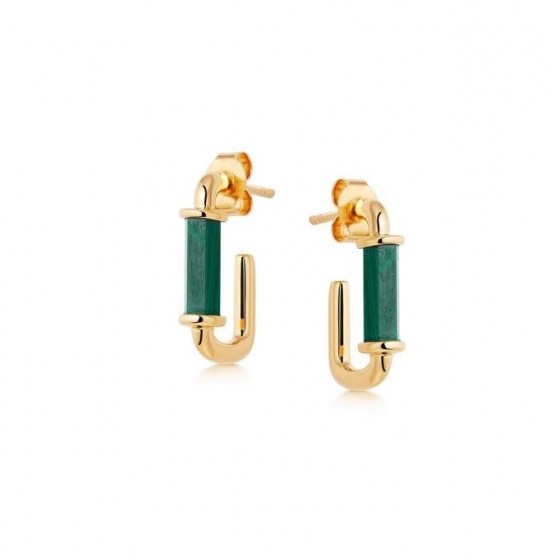 MISSOMA malachite gold ovate mini hoops / oval shaped green stone hoop earrings