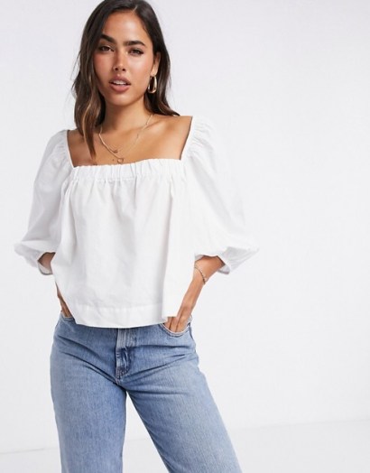 Mango poplin square neck blouse with puff sleeves in white | essential summer top