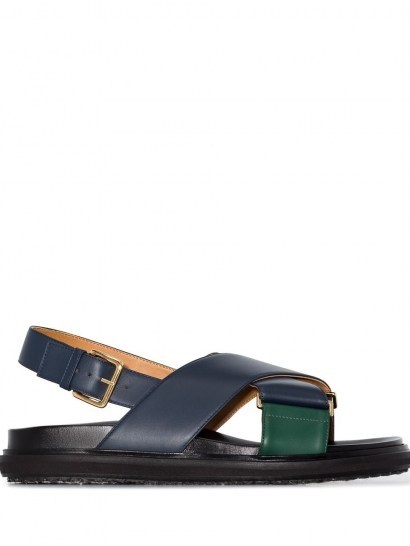 Marni Fussbett colour-block leather sandals ~ blue and green colourblock sandal - flipped