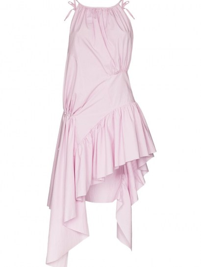 Marques’Almeida gathered asymmetric dress ~ organic cotton fashion ~ skinny strap draped-hem dresses