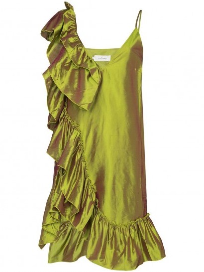 Marques’Almeida ruffled metallic silk dress ~ chartreuse dresses - flipped