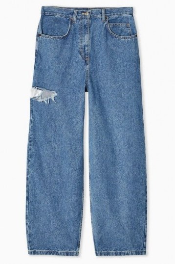 Topshop Mid Blue Relaxed Side Ripped Jeans | rip detail | distressed - flipped