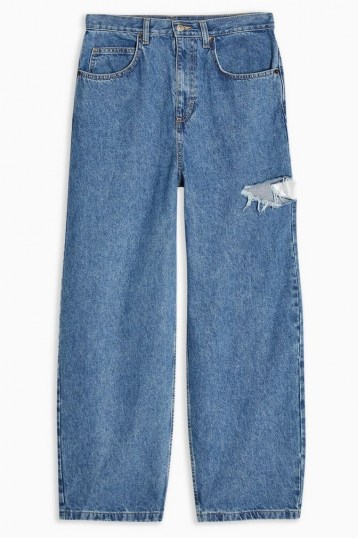 Topshop Mid Blue Relaxed Side Ripped Jeans | rip detail | distressed