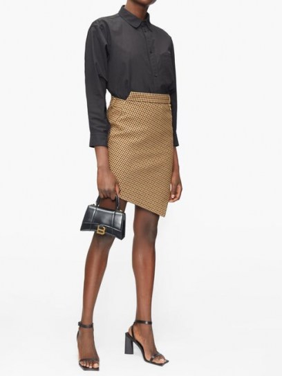 BALENCIAGA Mid-rise asymmetric houndstooth skirt ~ chic angled hem skirts