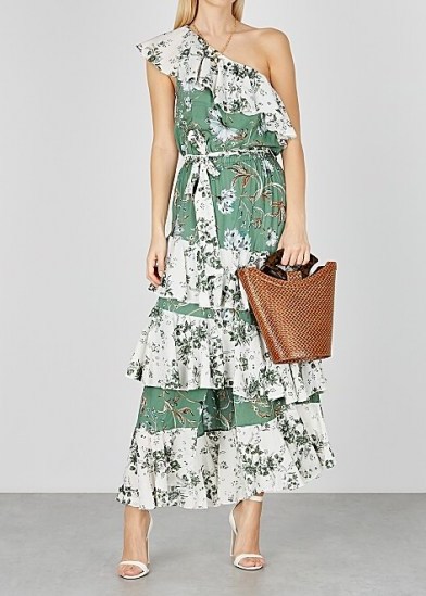 MISA Faena floral-print ruffle-trimmed maxi dress – feminine summer one shoulder dresses - flipped