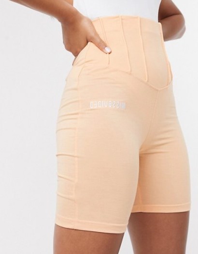 Missguided corset waist co-ord in orange / fitted legging short / bodycon fit shorts - flipped