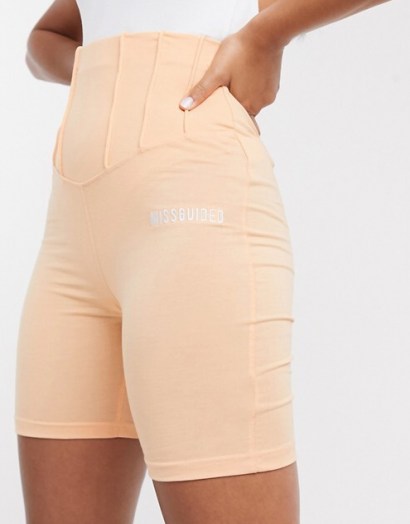 Missguided corset waist co-ord in orange / fitted legging short / bodycon fit shorts