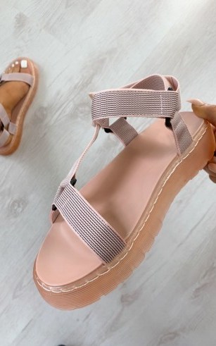 ikrush Monikh Strappy Velcro Sandals in Pink – summer flats - flipped