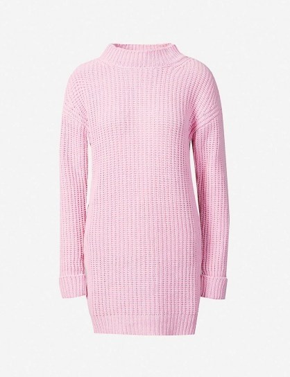 MOSCHINO Waffle-knit cashmere and virgin wool-blend jumper / pink longline jumpers - flipped