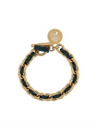 Mulberry logo tag chain bracelet / leather and brass woven bracelets
