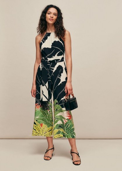 WHISTLES JUNGLE LEAVES SILK JUMPSUIT ~ summer evening clothing - flipped