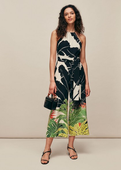 WHISTLES JUNGLE LEAVES SILK JUMPSUIT ~ summer evening clothing
