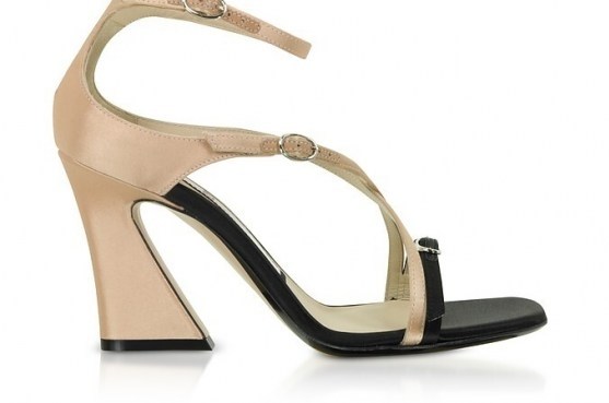 N°21 Black & Peach Satin Mid-Heel Sandals | strappy flared heels - flipped