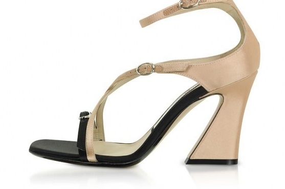 N°21 Black & Peach Satin Mid-Heel Sandals | strappy flared heels