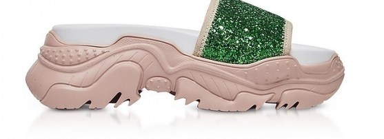 N°21 Rubber & Green Glitters Slides | glittering chunky slider - flipped