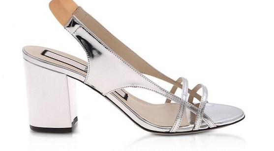 N°21 Silver Laminated Mid-Heel Sandals | metallic chunky heeled slingbacks - flipped