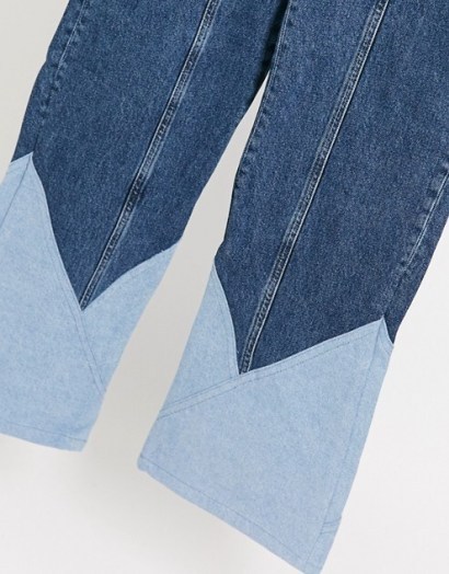 NA-KD cut and sew straight leg jeans in mid blue - flipped