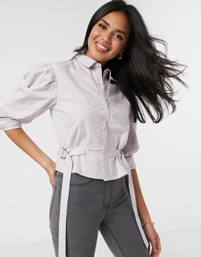 NA-KD shirt with waist detail in dusty lilac | tie waist shirts - flipped