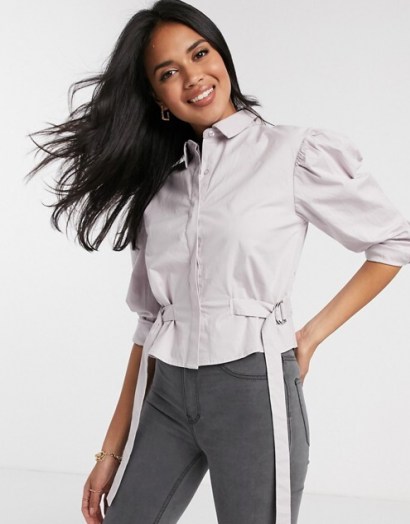 NA-KD shirt with waist detail in dusty lilac | tie waist shirts